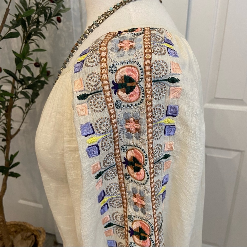 Blouse Tory Burch Boho Gauzy Embroidered Cream Top - Picture 4 of 10